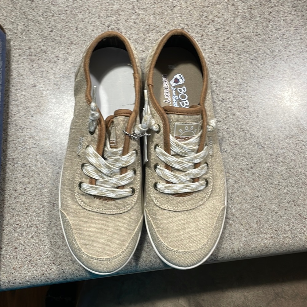 Bob’s sneakers/ Tan color with tan and white laces